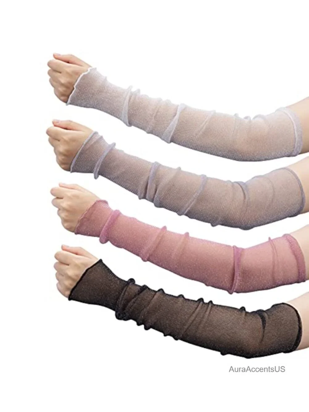 4 Pair Long Mesh UV Protection Arm Sleeves Sun Protection Fingerless Gloves